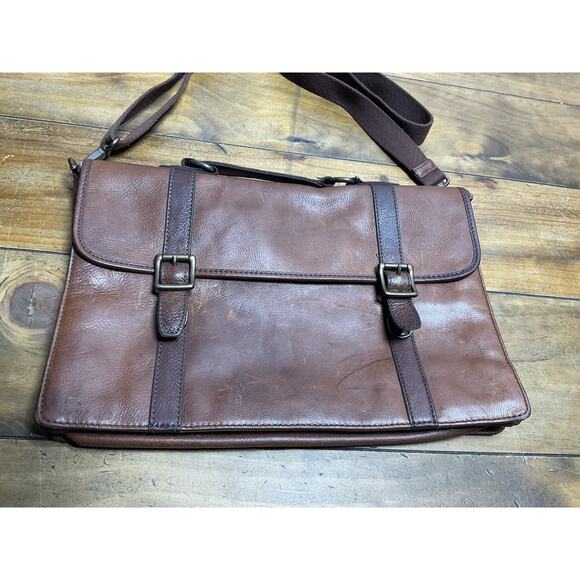 Vintage Fossil Leather Messenger Briefcase Brown Bag - Picture 4 of 15